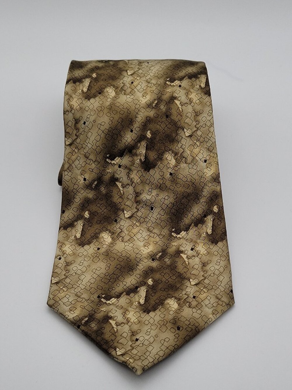 J. Garcia 100% Silk Geometric Abstract Gold Brown Men's Tie Pointed Woven Logo